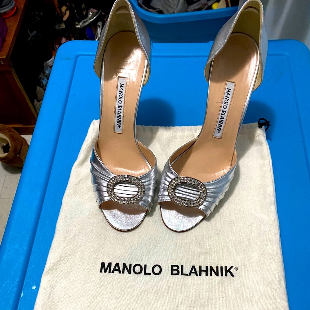 Manolo Blahnik Silver D’Orsay Heels